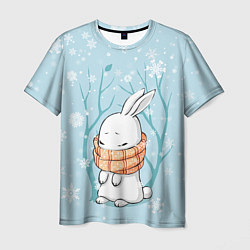 Мужская футболка Кролик в снеженом лесу