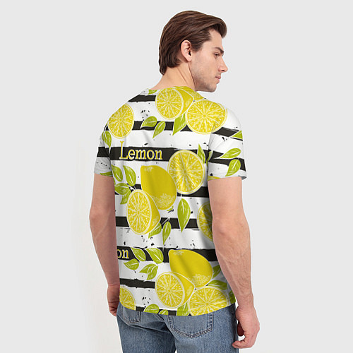 Мужская футболка Лимон на чёрно-белом фоне / 3D-принт – фото 4