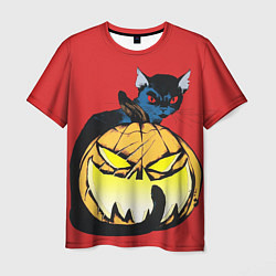 Мужская футболка Halloween - тыква и кот