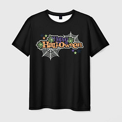 Футболка мужская Happy Halloween надпись, цвет: 3D-принт