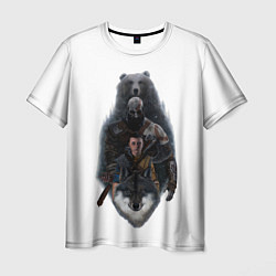 Мужская футболка Кратос медведь и Атрей волк GoW Ragnarok