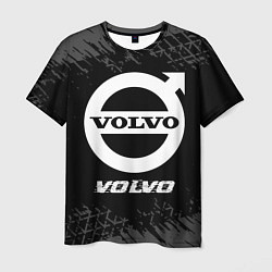 Мужская футболка Volvo speed на темном фоне со следами шин
