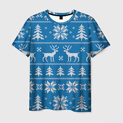 Мужская футболка Рождественский синий свитер с оленями