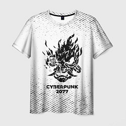 Футболка мужская Cyberpunk 2077 с потертостями на светлом фоне, цвет: 3D-принт