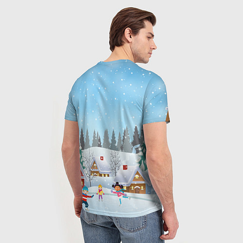 Мужская футболка Счастливый новогодний зайчик / 3D-принт – фото 4
