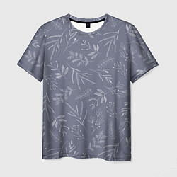 Мужская футболка Минималистичный растительный узор на серо-голубом