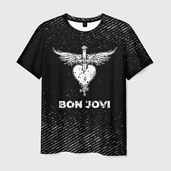 Мужская футболка Bon Jovi с потертостями на темном фоне