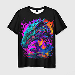 Мужская футболка Дракон и девушка - поп арт