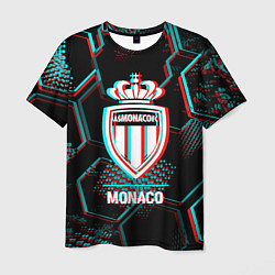 Мужская футболка Monaco FC в стиле glitch на темном фоне