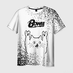 Мужская футболка David Bowie рок кот на светлом фоне