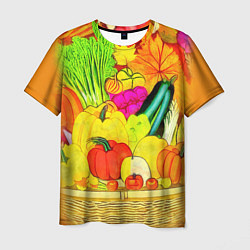 Мужская футболка Плетеная корзина, полная фруктов и овощей