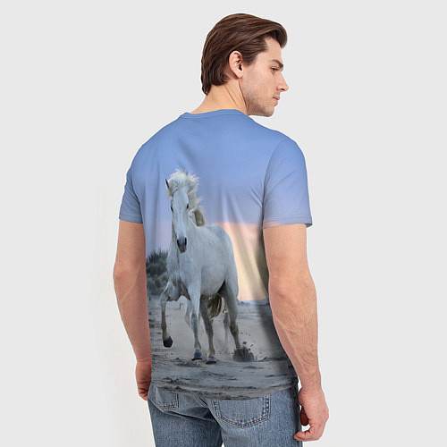 Мужская футболка Белый конь / 3D-принт – фото 4
