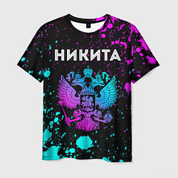 Мужская футболка Никита и неоновый герб России