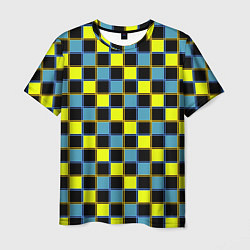 Мужская футболка Желто-синий клетчатый яркий неоновый узор
