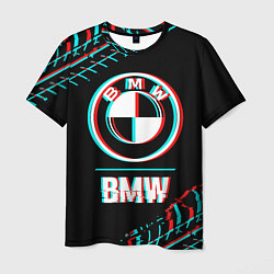 Футболка мужская Значок BMW в стиле glitch на темном фоне, цвет: 3D-принт