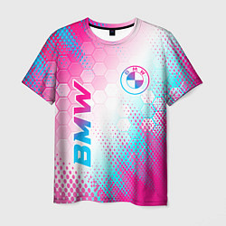 Мужская футболка BMW neon gradient style: надпись, символ