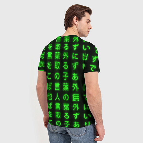 Мужская футболка Неоновые иероглифы - Ребекка / 3D-принт – фото 4