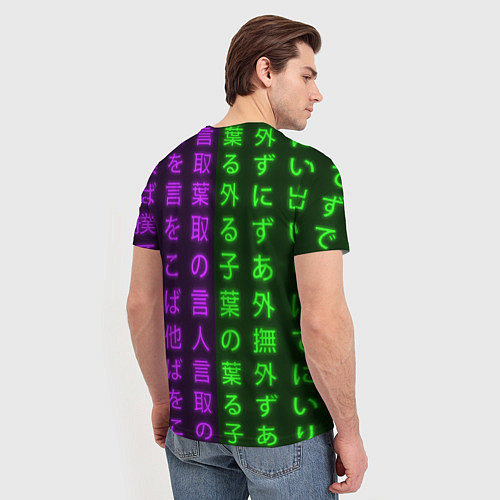 Мужская футболка Люси и неоновые иероглифы / 3D-принт – фото 4