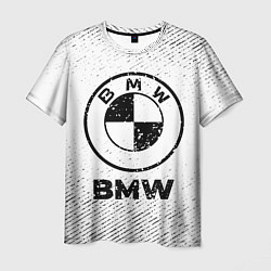 Мужская футболка BMW с потертостями на светлом фоне