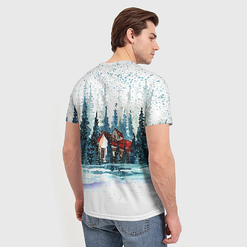 Мужская футболка Санта на сноуборде в лесу / 3D-принт – фото 4