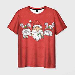 Мужская футболка Игрушечный дед Мороз и зайцы