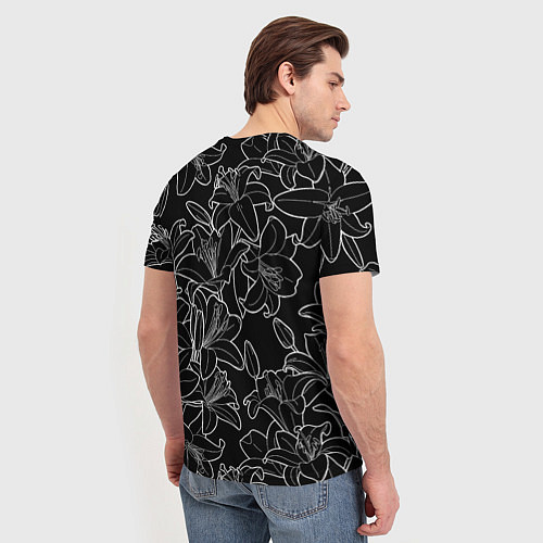 Мужская футболка Нежные цветы - лилии: черно белыи / 3D-принт – фото 4