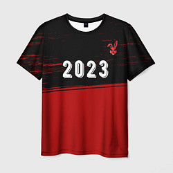 Мужская футболка 2023 Кролик суровый: символ сверху