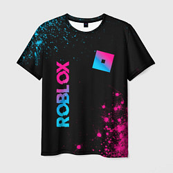 Мужская футболка Roblox - neon gradient: надпись, символ