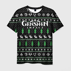 Мужская футболка Новогодний свитер - Genshin impact