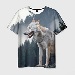 Мужская футболка Волк на фоне леса