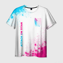 Мужская футболка Attack on Titan neon gradient style: надпись, симв