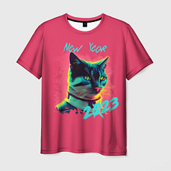 Мужская футболка Новый год кота - 2023
