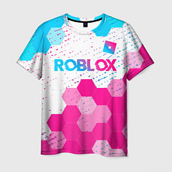 Мужская футболка Roblox neon gradient style: символ сверху