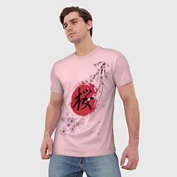 Футболка мужская Цветущая вишня с иероглифом cакура, цвет: 3D-принт — фото 2