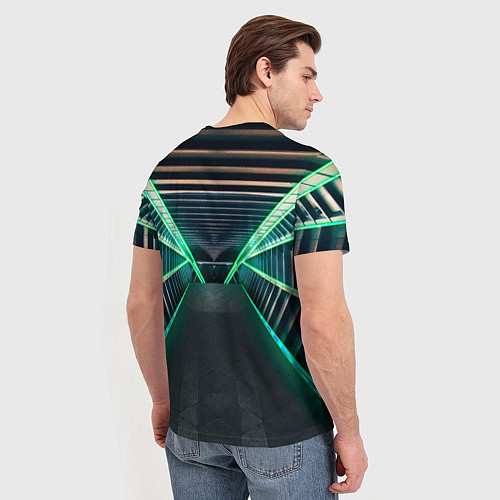 Мужская футболка Неоновые фонари на космическом коридоре / 3D-принт – фото 4