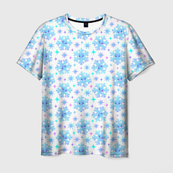 Мужская футболка Снежинки с цветными звездами на белом фоне