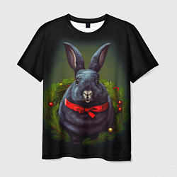 Мужская футболка Черный водяной кролик с ленточкой