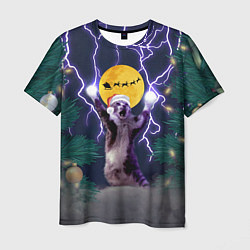 Мужская футболка Новогодний кот с молниями