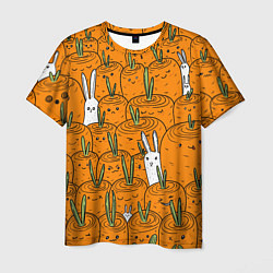 Мужская футболка Милые кролики в морковном поле