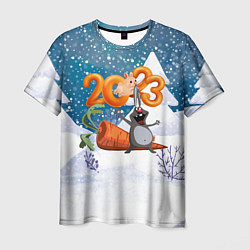 Мужская футболка 2023 заяц с большой морковкой