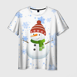 Мужская футболка Снеговик со снежинками