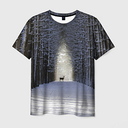Мужская футболка Олень в зимнем лесу