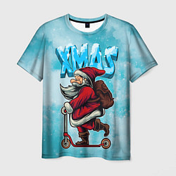 Мужская футболка Санта с мешком на самокате