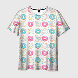 Мужская футболка Разноцветные пончики с серым зайцем