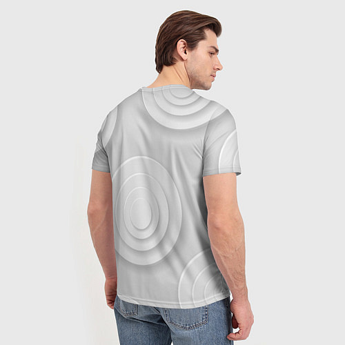 Мужская футболка Серый фон и абстрактные белые объёмные окружности / 3D-принт – фото 4