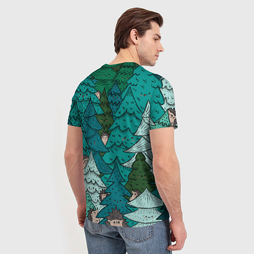 Мужская футболка Ежи в еловом лесу / 3D-принт – фото 4