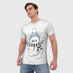 Футболка мужская Милый снеговик и снежинки, цвет: 3D-принт — фото 2