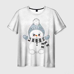 Мужская футболка Милый снеговик и снежинки
