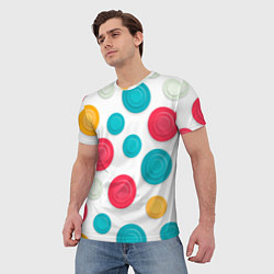 Футболка мужская Белый фон и абстрактные разноцветные объёмные окру, цвет: 3D-принт — фото 2