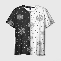 Мужская футболка Рождественские снежинки на черно-белом фоне